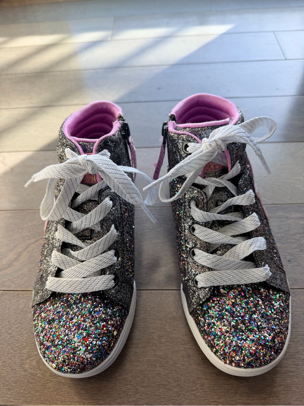 Girls' Glitter High-Top Sneakers - Pink Lined